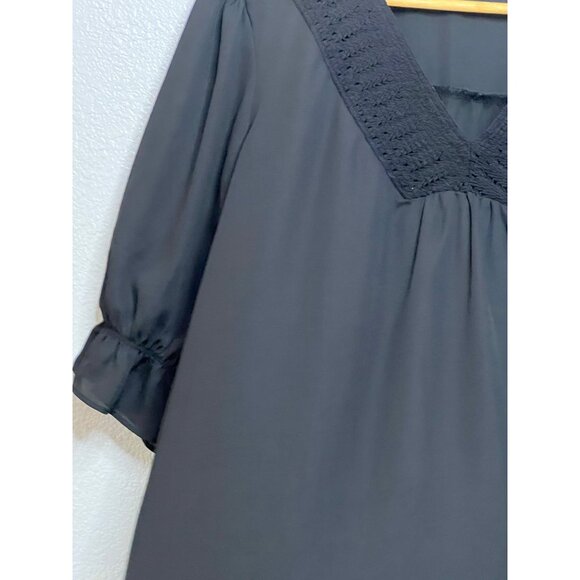 Zac & Rachel Woman Black V-Neck Blouse 2X Ruffle Sleeves Lace Detail Sheer - Picture 5 of 16